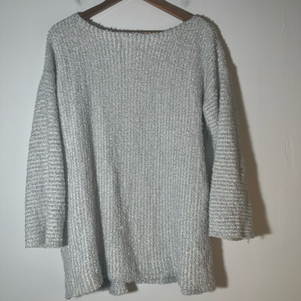 Ruby Rd. Metallic Gray V-Neck Sweater - Picture 4 of 4